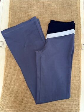 VSX Wide-Leg Yoga Pants in Slate Blue with Navy Waistband